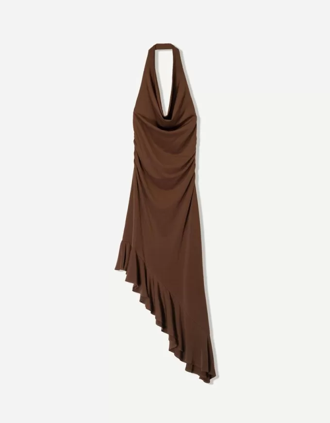 Rochie midi BERSHKA SERIES cu tiv asimetric Rochie midi BERSHKA SERIES cu tiv asimetric