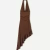 Rochie midi BERSHKA SERIES cu tiv asimetric Rochie midi BERSHKA SERIES cu tiv asimetric