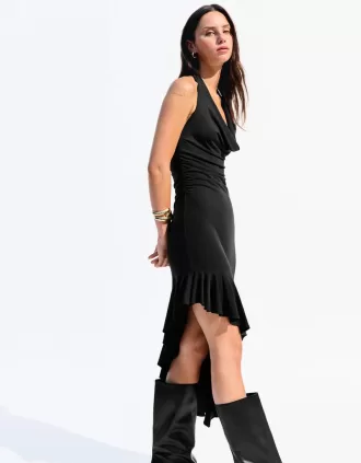 Rochie midi BERSHKA SERIES cu tiv asimetric