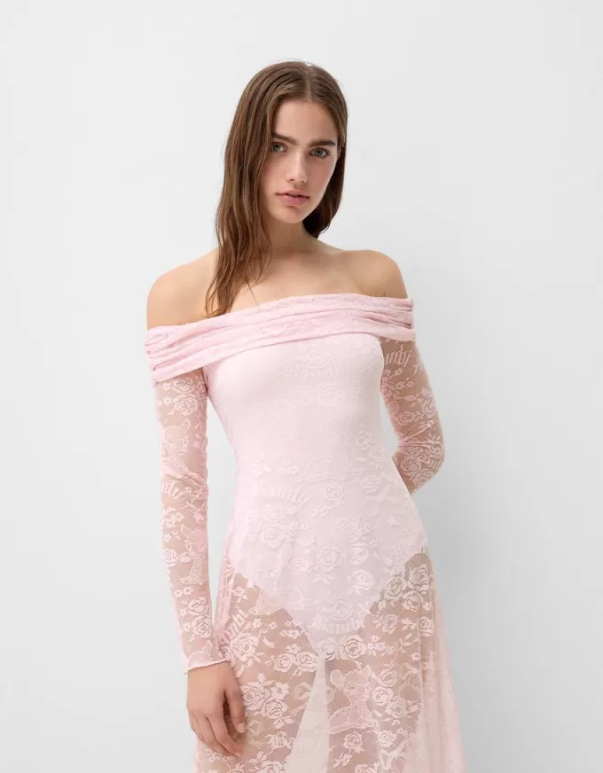 Rochie midi Disney Bambi cu decolteu Bardot din dantela Rochie midi Disney Bambi cu decolteu Bardot din dantela