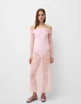 Rochie midi Disney Bambi cu decolteu Bardot din dantela