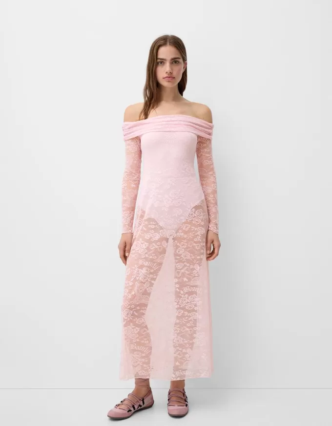 Rochie midi Disney Bambi cu decolteu Bardot din dantela Rochie midi Disney Bambi cu decolteu Bardot din dantela