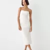 Rochie midi adunata cu bretele Rochie midi adunata cu bretele