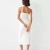 Rochie midi adunata cu bretele Rochie midi adunata cu bretele