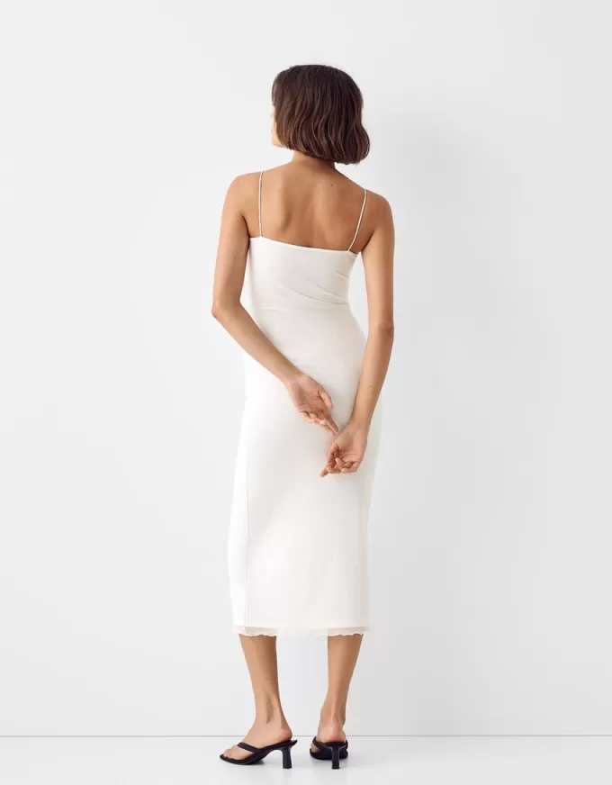 Rochie midi adunata cu bretele Rochie midi adunata cu bretele