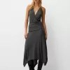 Rochie midi asimetrică cu volane Rochie midi asimetrică cu volane