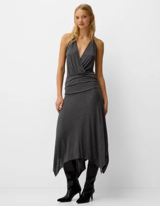 Rochie midi asimetrică cu volane