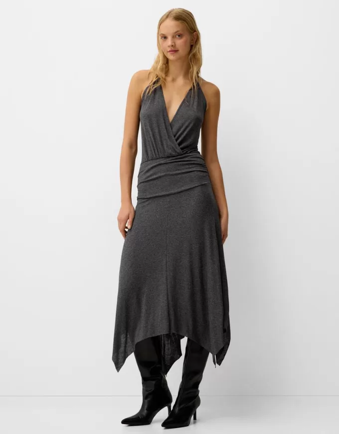 Rochie midi asimetrică cu volane Rochie midi asimetrică cu volane