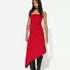Rochie midi asimetrică fără umeri Rochie midi asimetrică fără umeri