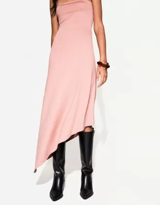 Rochie midi asimetrică fără umeri