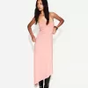 Rochie midi asimetrică fără umeri Rochie midi asimetrică fără umeri