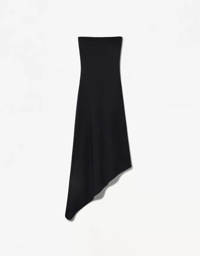Rochie midi asimetrică fără umeri Rochie midi asimetrică fără umeri