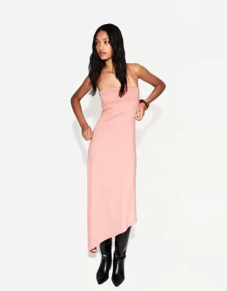 Rochie midi asimetrică fără umeri