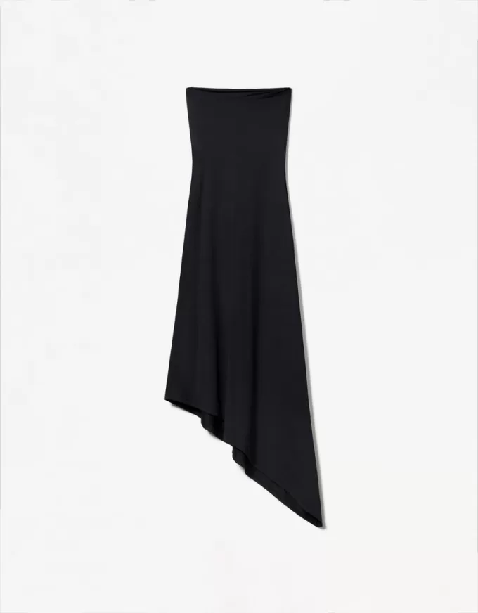 Rochie midi asimetrică fără umeri Rochie midi asimetrică fără umeri
