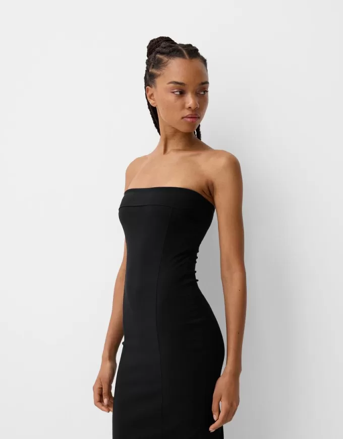 Rochie midi cu decolteu bandeau Rochie midi cu decolteu bandeau