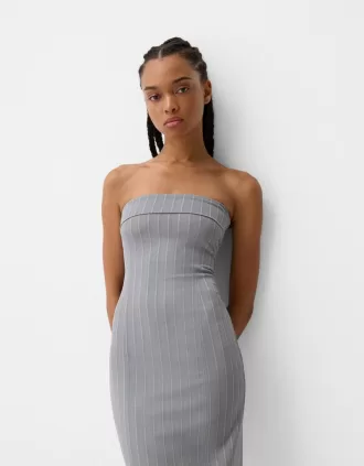 Rochie midi cu decolteu bandeau