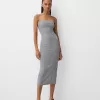 Rochie midi cu decolteu bandeau Rochie midi cu decolteu bandeau
