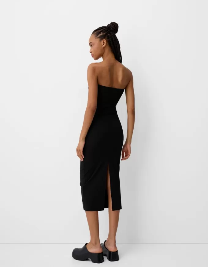 Rochie midi cu decolteu bandeau Rochie midi cu decolteu bandeau