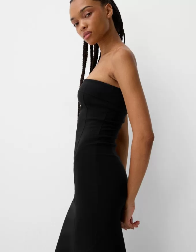 Rochie midi cu decolteu bandeau Rochie midi cu decolteu bandeau