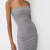 Rochie midi cu decolteu bandeau Rochie midi cu decolteu bandeau