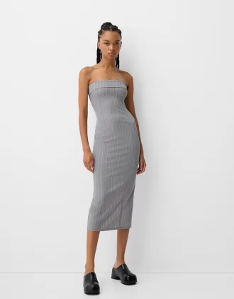 Rochie midi cu decolteu bandeau