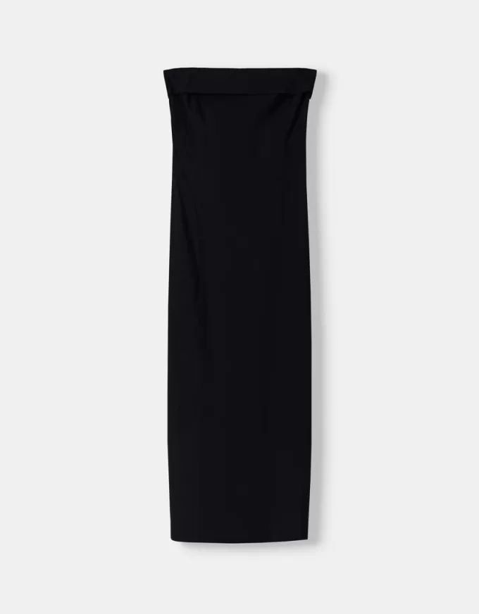 Rochie midi cu decolteu bandeau Rochie midi cu decolteu bandeau
