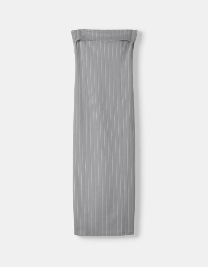 Rochie midi cu decolteu bandeau Rochie midi cu decolteu bandeau
