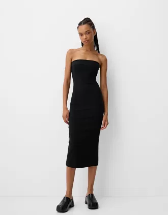 Rochie midi cu decolteu bandeau