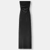 Rochie midi cu decolteu bandeau cu fir metalic Rochie midi cu decolteu bandeau cu fir metalic