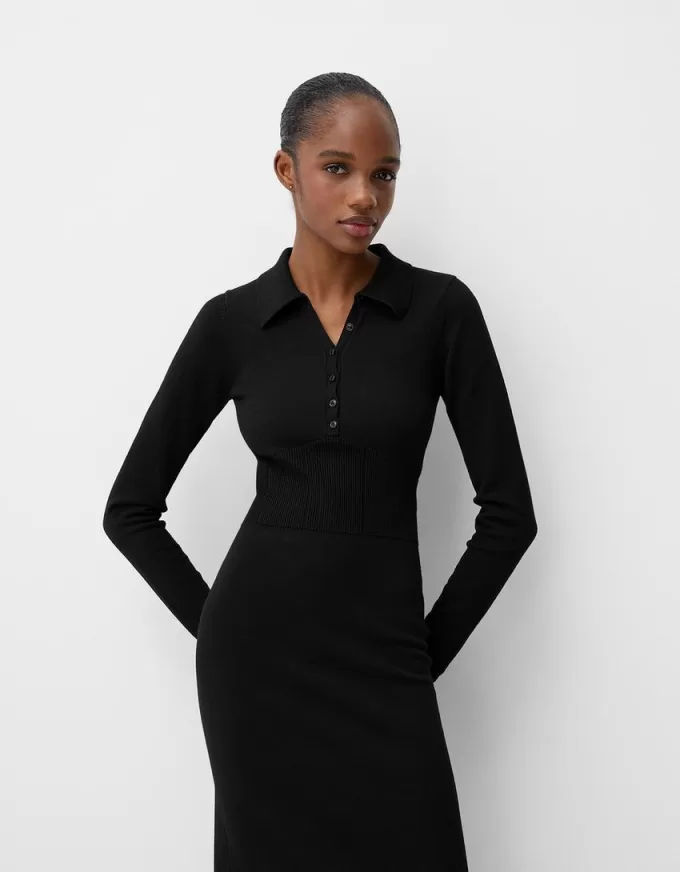 Rochie midi cu guler polo Rochie midi cu guler polo