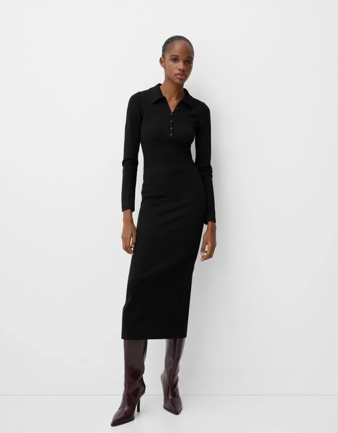 Rochie midi cu guler polo Rochie midi cu guler polo