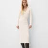 Rochie midi cu guler polo cu nervuri Rochie midi cu guler polo cu nervuri