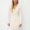 Rochie midi cu guler polo cu nervuri Rochie midi cu guler polo cu nervuri