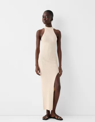 Rochie midi cu halter cu coaste