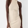 Rochie midi cu halter cu coaste Rochie midi cu halter cu coaste