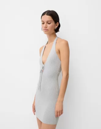 Rochie midi cu halter din fir metalic