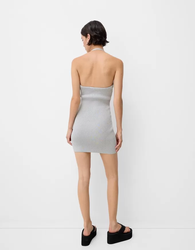 Rochie midi cu halter din fir metalic Rochie midi cu halter din fir metalic