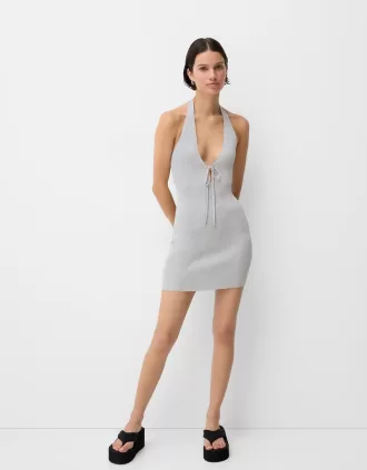 Rochie midi cu halter din fir metalic