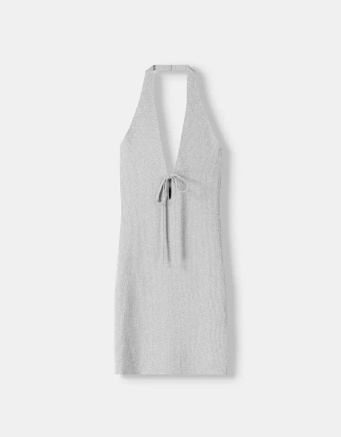 Rochie midi cu halter din fir metalic Rochie midi cu halter din fir metalic