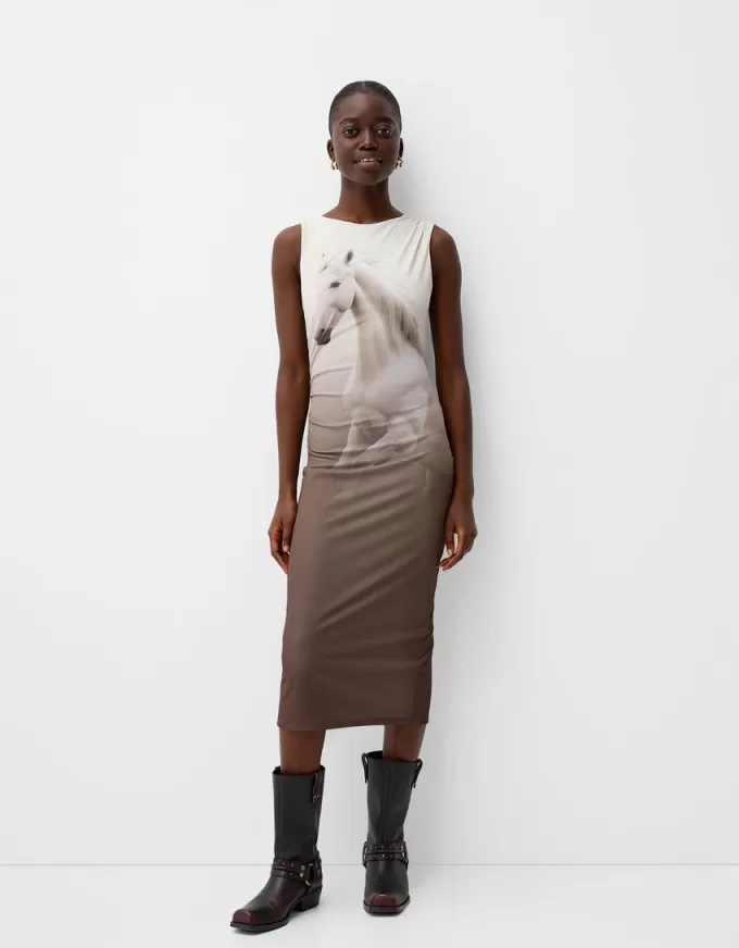 Rochie midi cu imprimeu Rochie midi cu imprimeu