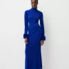 Rochie midi cu maneca lunga, cu mansete din blana artificiala