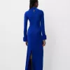 Rochie midi cu maneca lunga, cu mansete din blana artificiala