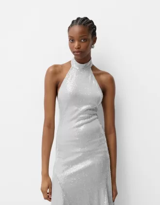 Rochie midi cu paiete cu decolteu