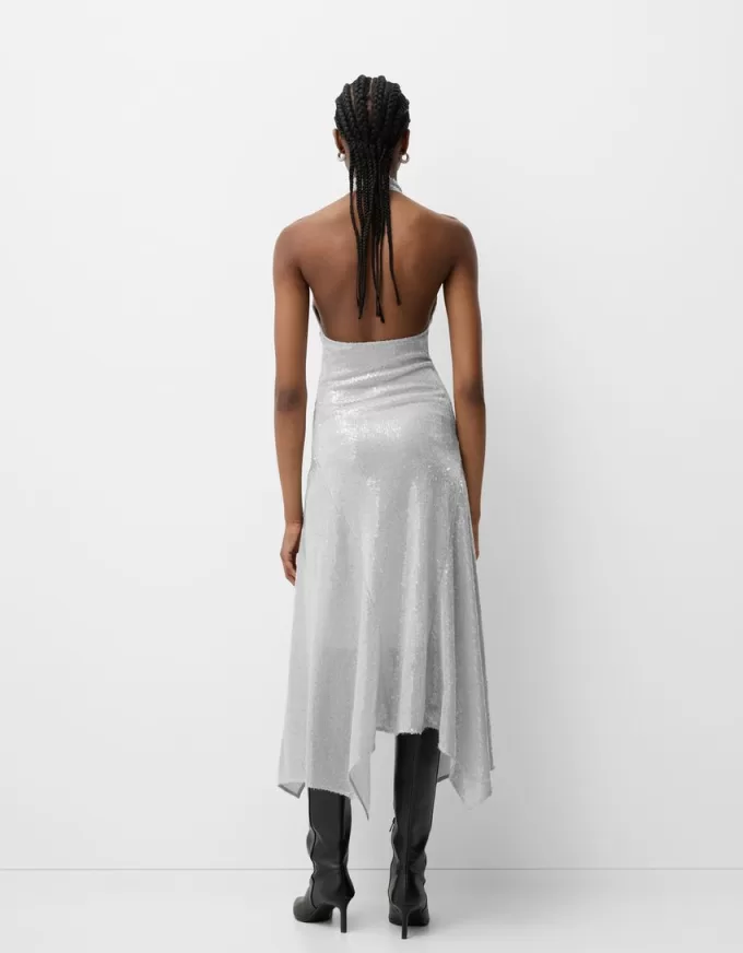 Rochie midi cu paiete cu decolteu Rochie midi cu paiete cu decolteu