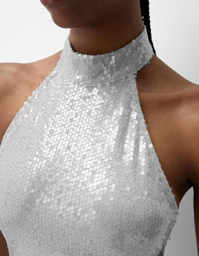 Rochie midi cu paiete cu decolteu Rochie midi cu paiete cu decolteu