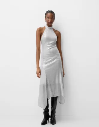Rochie midi cu paiete cu decolteu