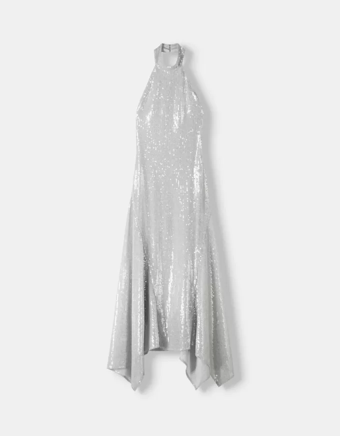 Rochie midi cu paiete cu decolteu Rochie midi cu paiete cu decolteu