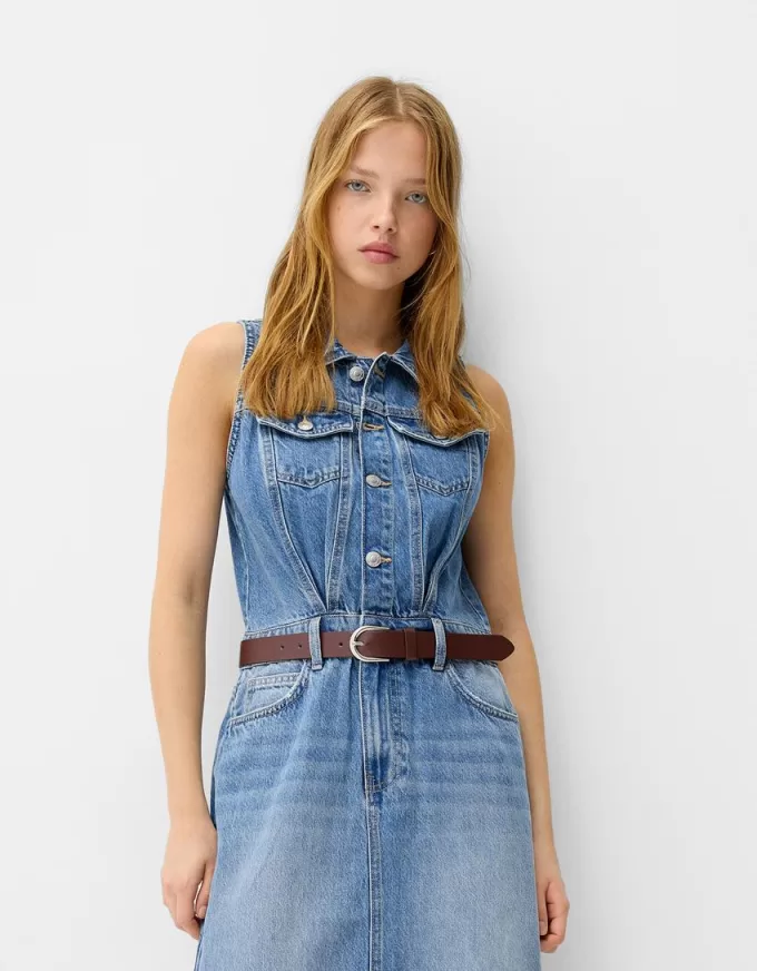 Rochie midi denim cu centura Rochie midi denim cu centura