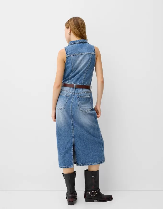 Rochie midi denim cu centura Rochie midi denim cu centura