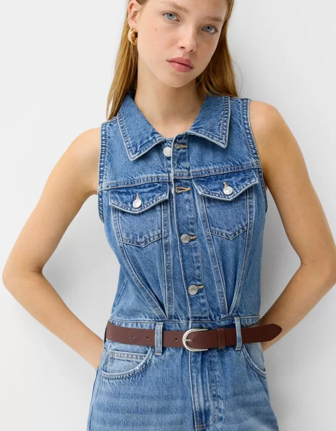 Rochie midi denim cu centura Rochie midi denim cu centura